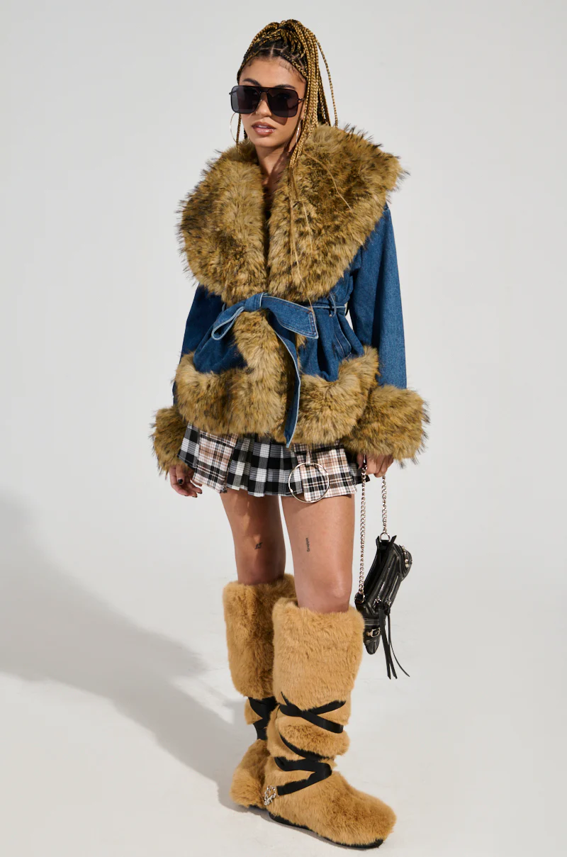 FREDDIE FUR TRIM DENIM MOTO - Image 7