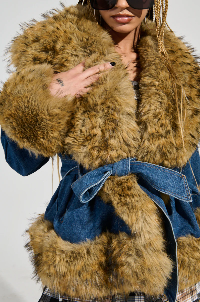 FREDDIE FUR TRIM DENIM MOTO - Image 8