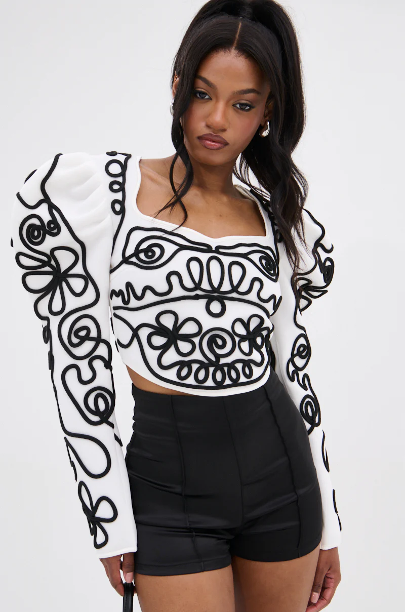FRIEDA PUFF LONG SLEEVE CROPPED BLOUSE - Image 3