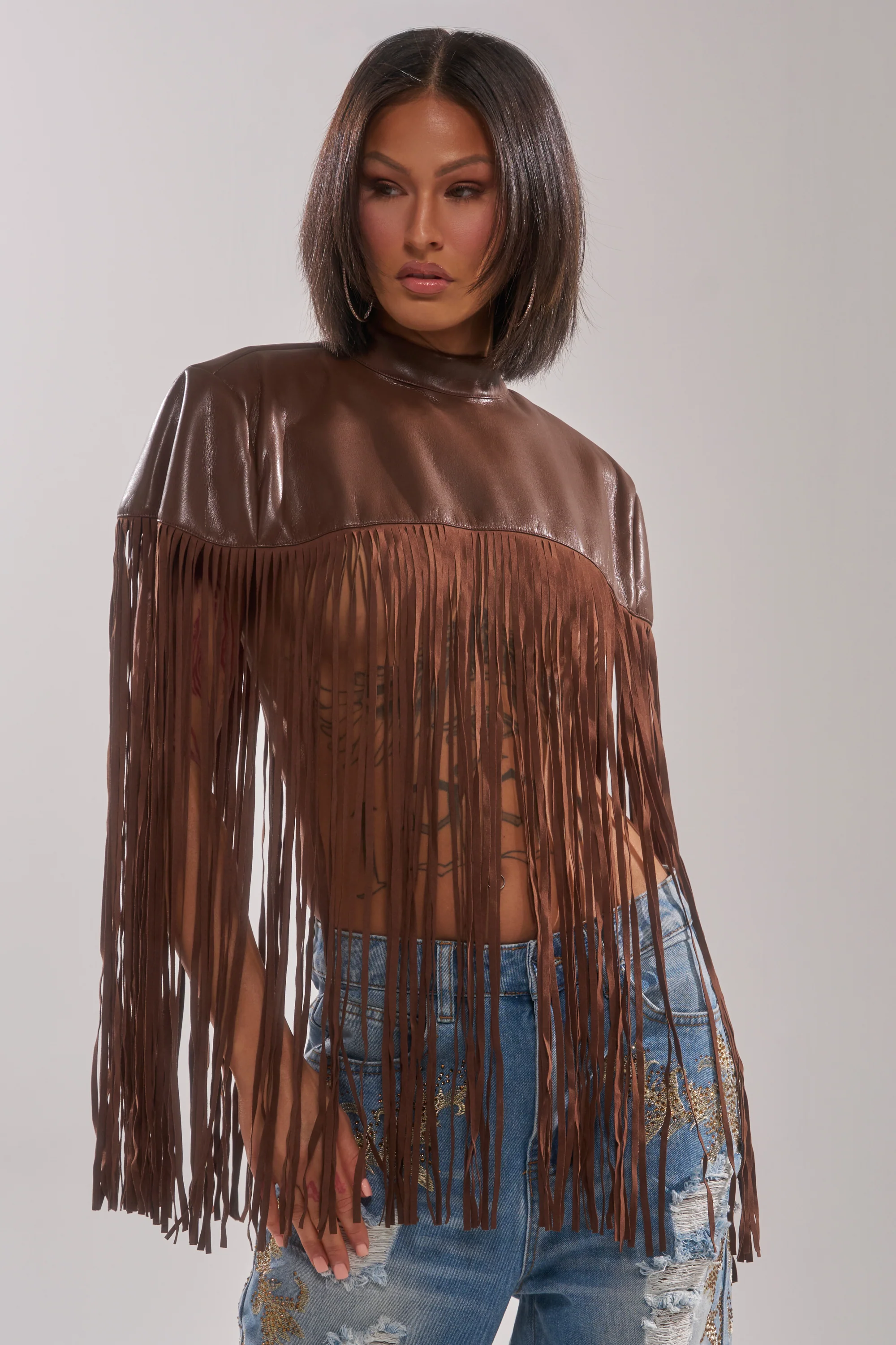 FRINGE FOR DAYS FAUX LEATHER TOP - Image 2