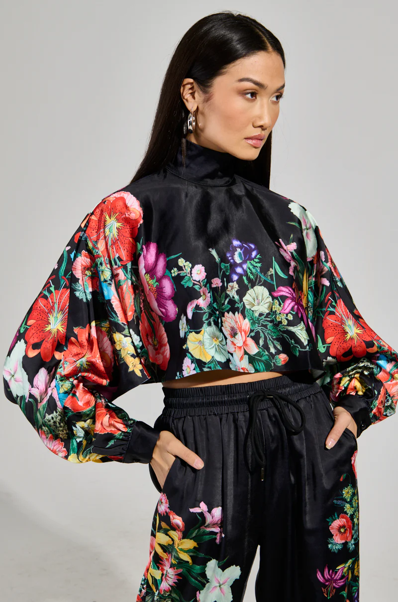 FULL BLOOM SATIN MOCK NECK BLOUSE - Image 2