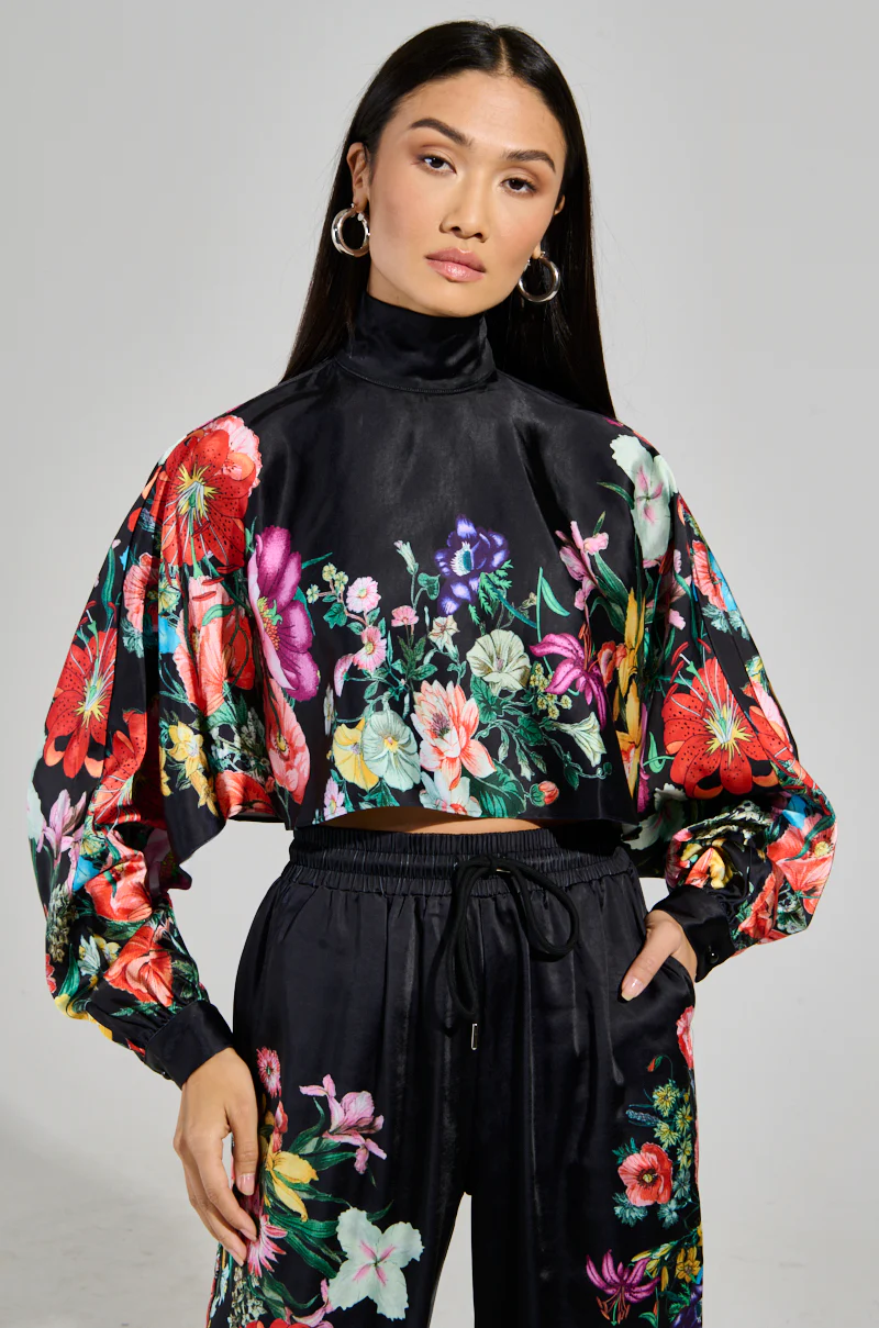 FULL BLOOM SATIN MOCK NECK BLOUSE - Image 3
