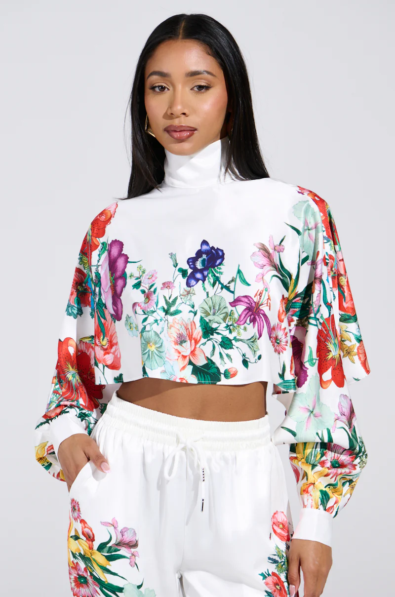 FULL BLOOM SATIN MOCK NECK BLOUSE IN WHITE - Image 2