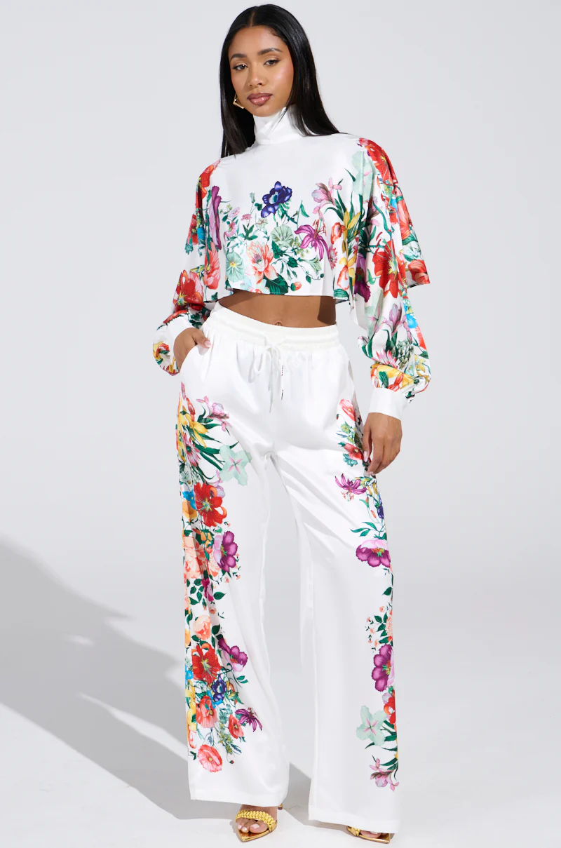 FULL BLOOM SATIN MOCK NECK BLOUSE IN WHITE - Image 8