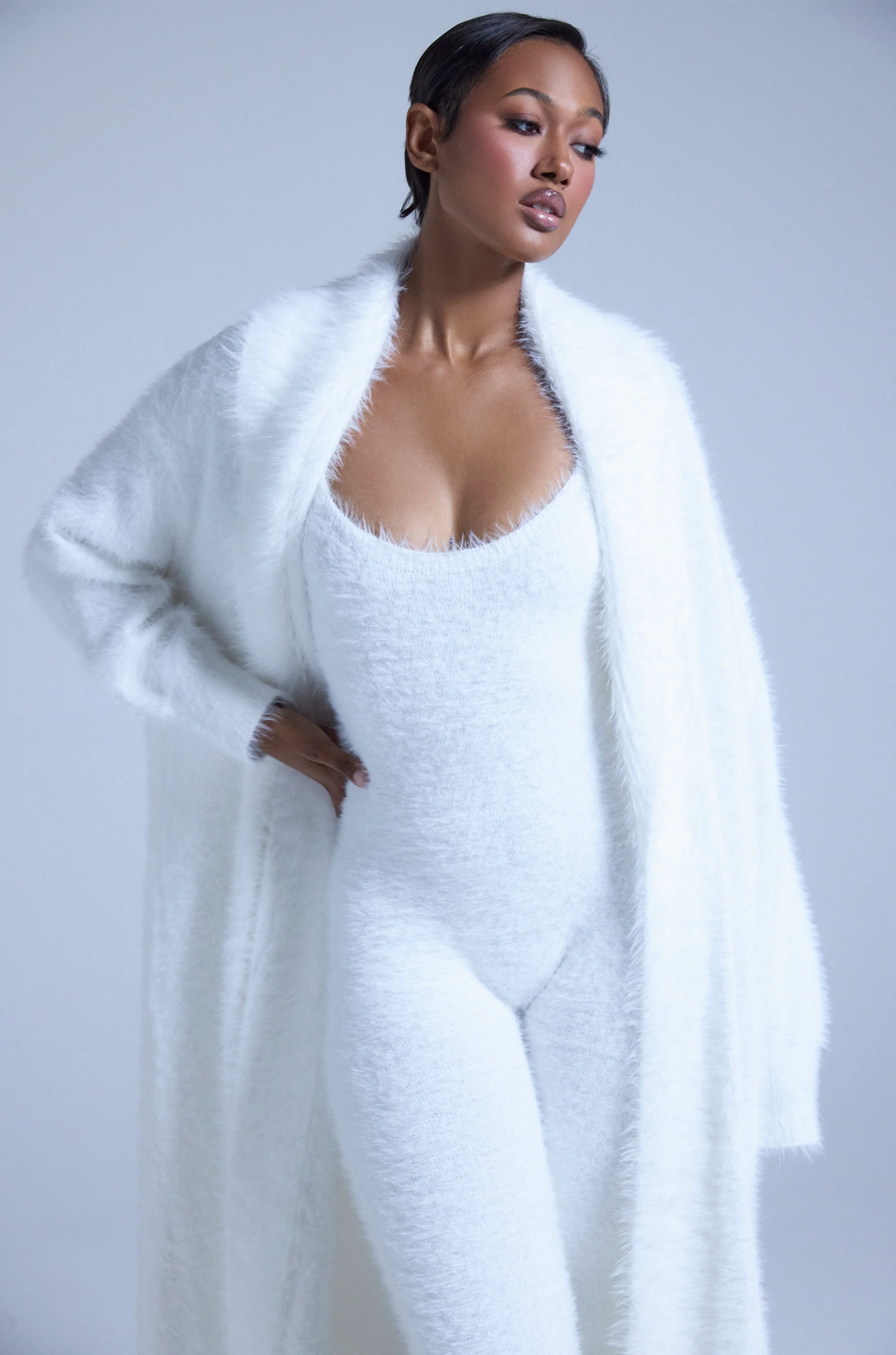 FUZZY KNIT SHAWL NECK CARDIGAN - Image 3