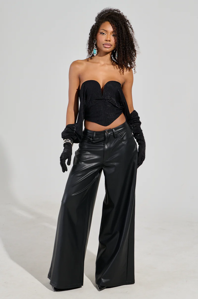 GABRIELLE WIDE LEG FAUX LEATHER PANT IN BLACK - Image 2