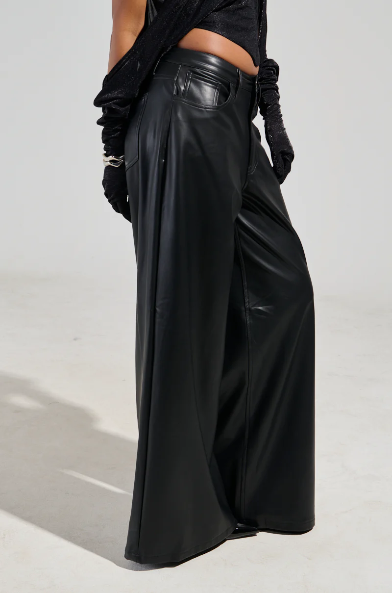 GABRIELLE WIDE LEG FAUX LEATHER PANT IN BLACK - Image 3
