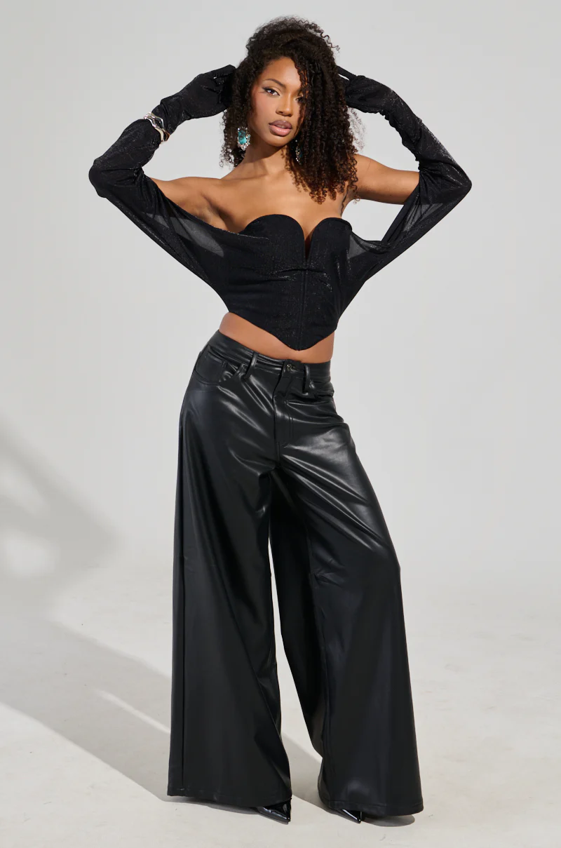 GABRIELLE WIDE LEG FAUX LEATHER PANT IN BLACK - Image 6