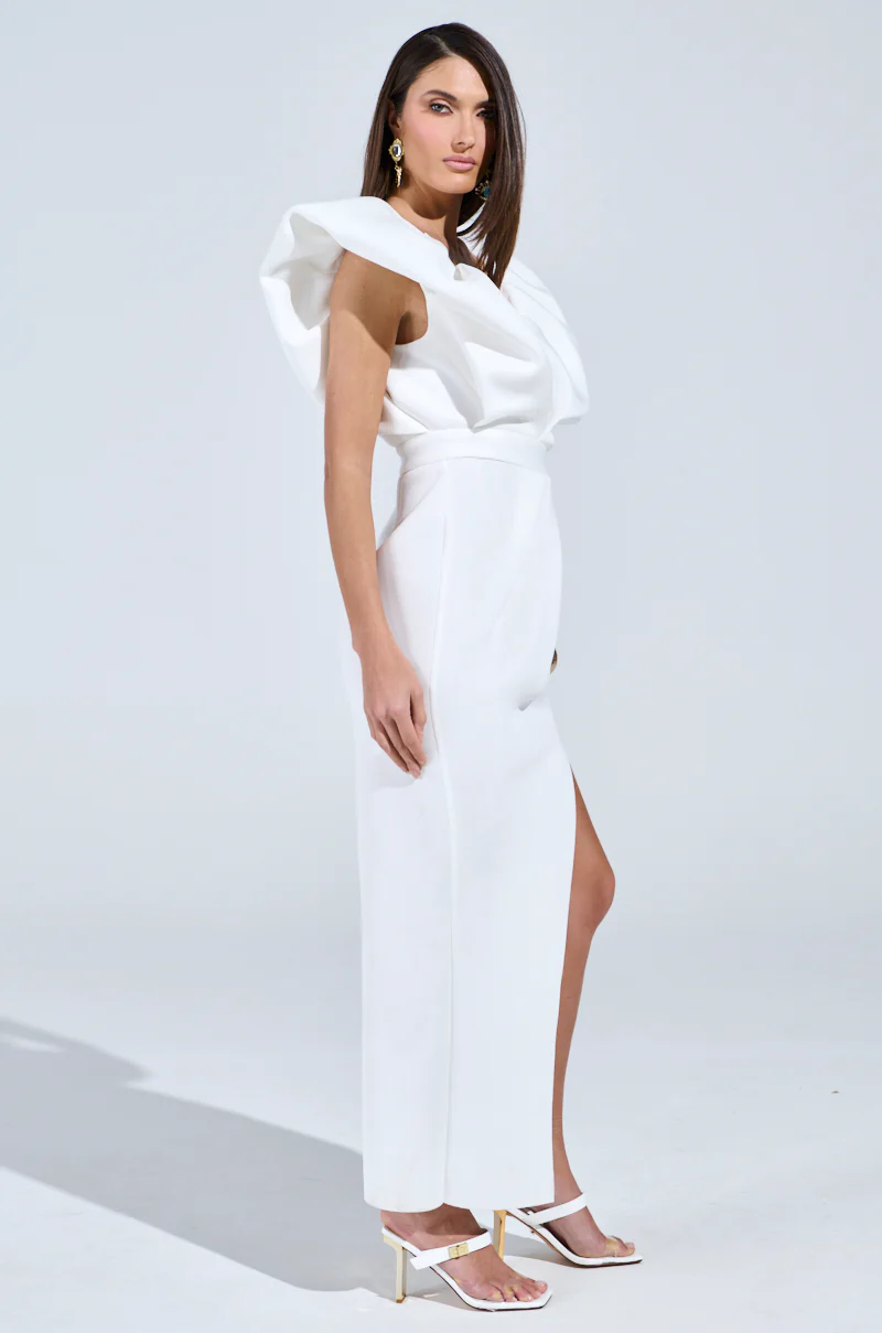 GAGA AT THE OSCARS PUFF SLEEVE MAXI DRESS IN WHITE - Image 4