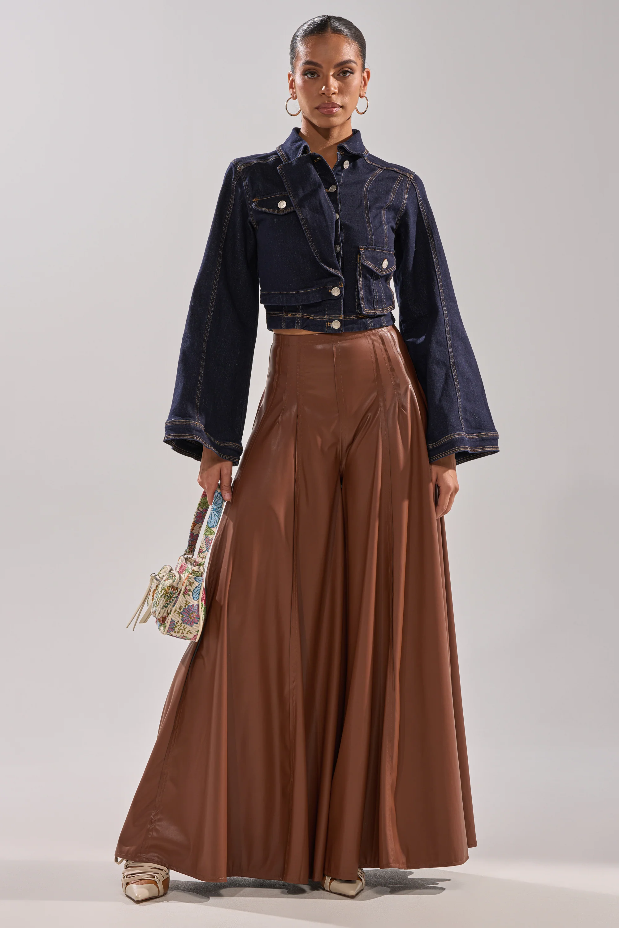 GALAXY FAUX LEATHER TROUSER IN BROWN - Image 5