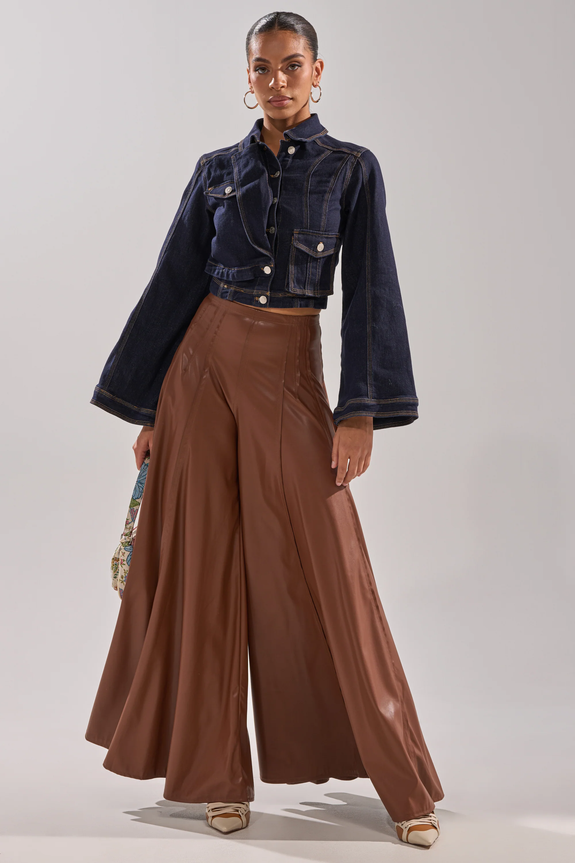 GALAXY FAUX LEATHER TROUSER IN BROWN - Image 7