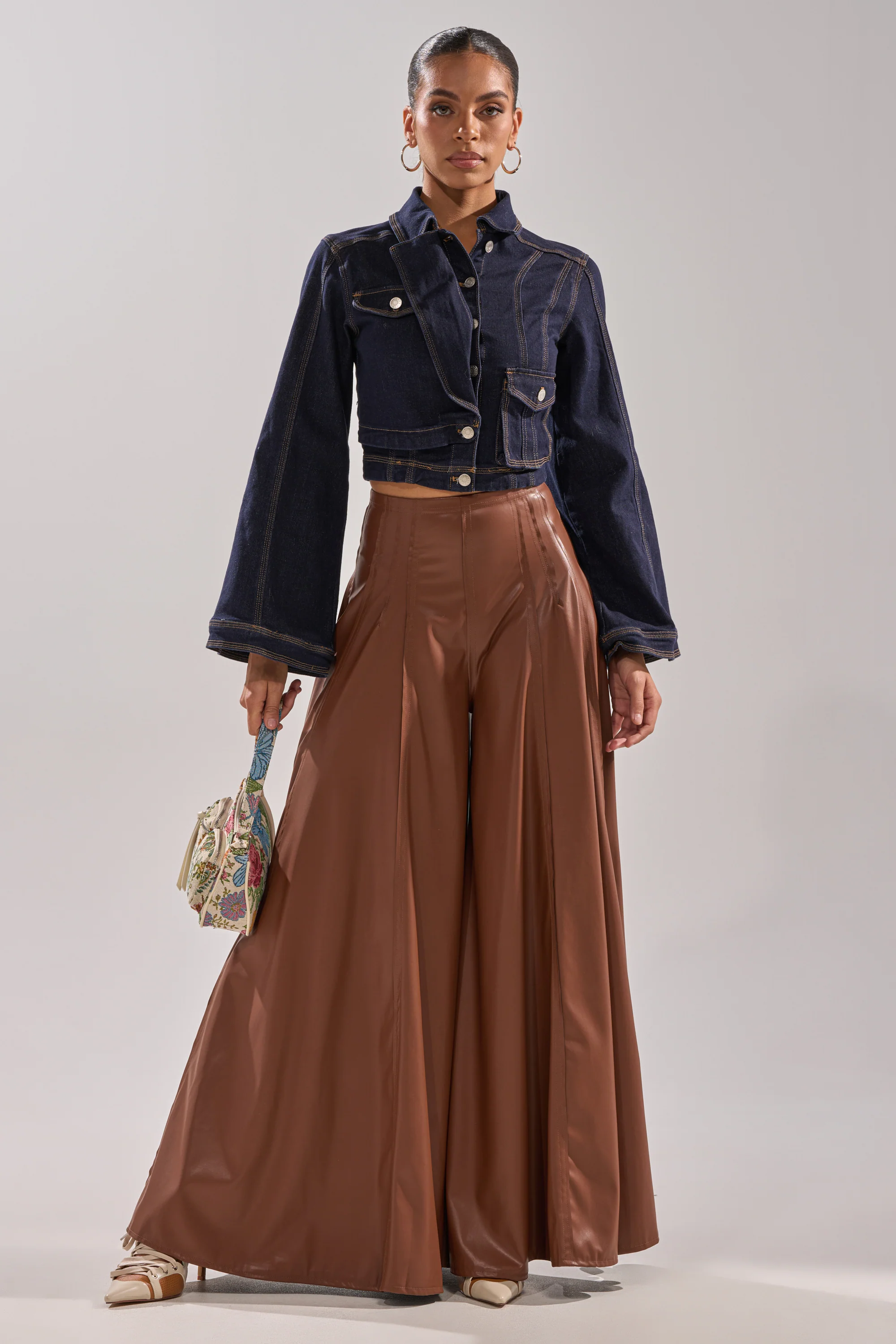 GALAXY FAUX LEATHER TROUSER IN BROWN - Image 8