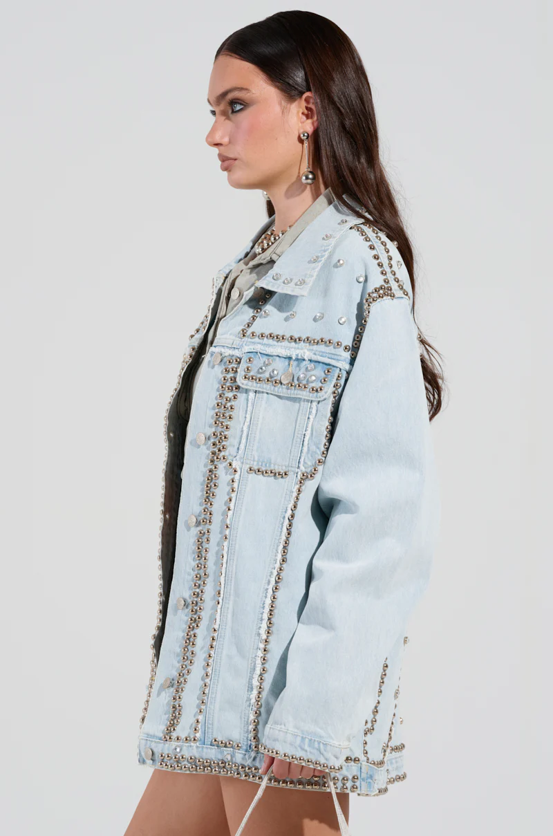 GAME TIME EMBELLISHED LONGLINE DENIM JACKET - Image 3
