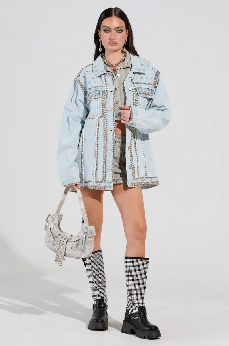 GAME TIME EMBELLISHED LONGLINE DENIM JACKET - Image 5