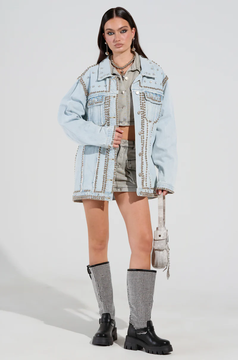 GAME TIME EMBELLISHED LONGLINE DENIM JACKET - Image 6