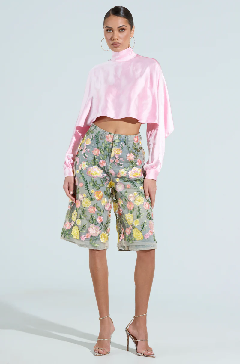 GARDEN PARTY STRETCH DENIM WITH FLORAL TULLE BERMUDA SHORTS - Image 3