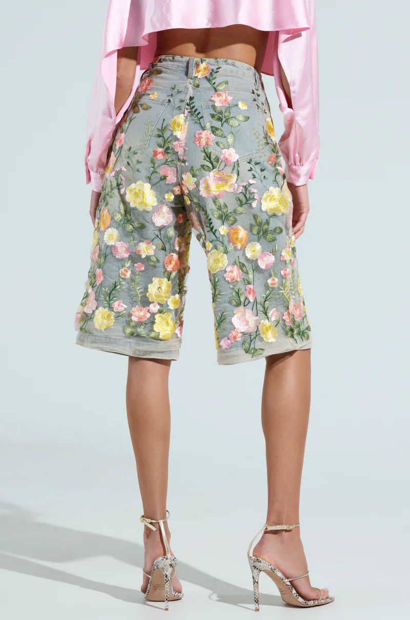 GARDEN PARTY STRETCH DENIM WITH FLORAL TULLE BERMUDA SHORTS - Image 5