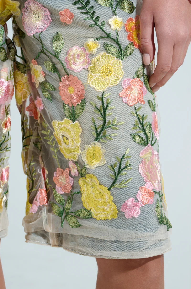 GARDEN PARTY STRETCH DENIM WITH FLORAL TULLE BERMUDA SHORTS - Image 7