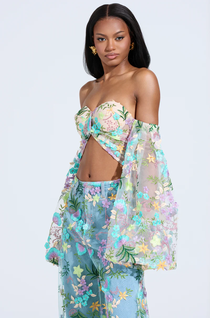 GARDENIA FLORAL EMBROIDERY TULLE TOP - Image 2