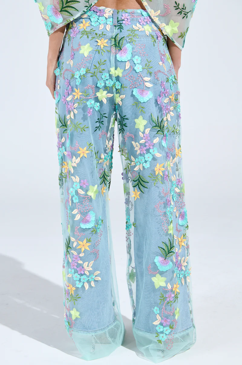 GARDENIA DENIM WITH FLORAL TULLE WIDE LEG JEANS - Image 4
