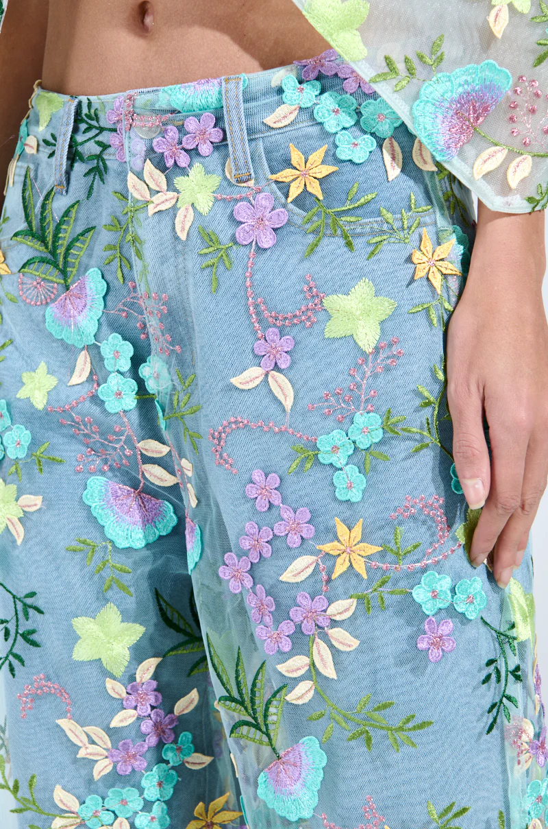 GARDENIA DENIM WITH FLORAL TULLE WIDE LEG JEANS - Image 6
