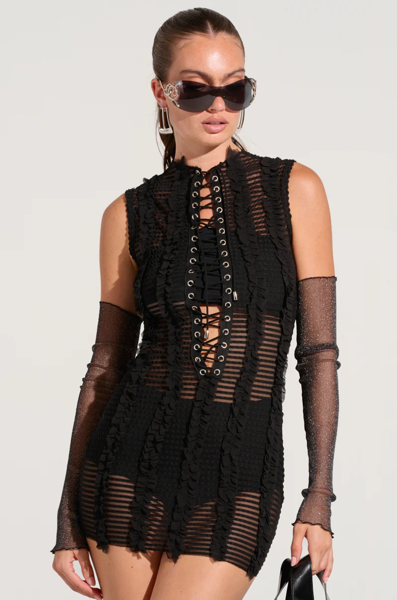 GELINA MESH LACE UP MINI DRESS - Image 2