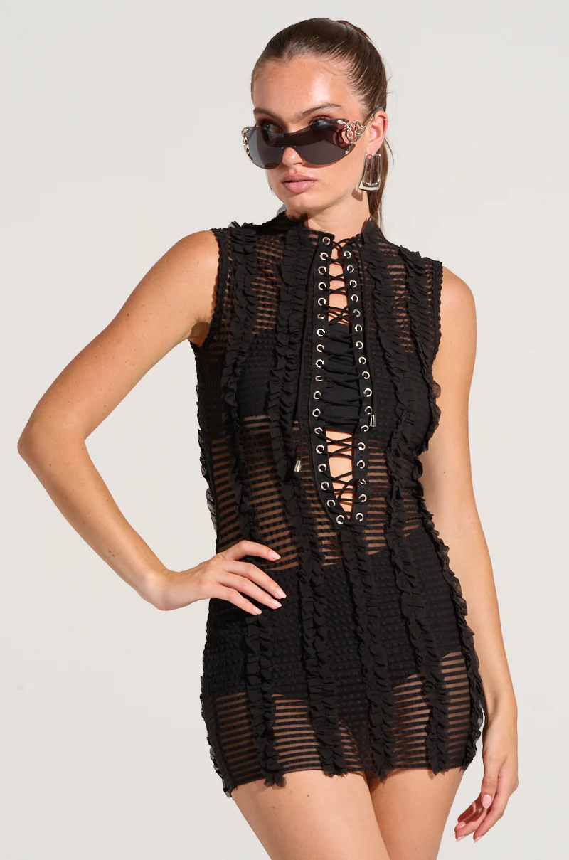 GELINA MESH LACE UP MINI DRESS - Image 3