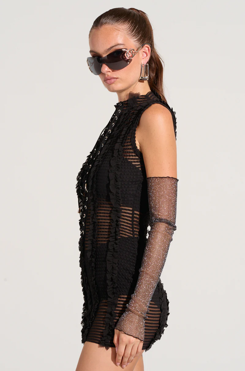 GELINA MESH LACE UP MINI DRESS - Image 4