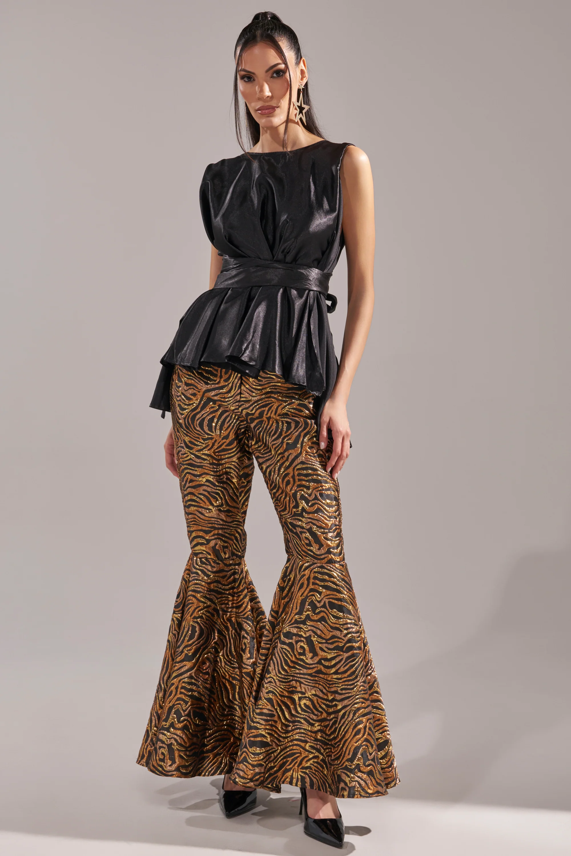 GET IN MOTION BROCADE FLARE TROUSER
