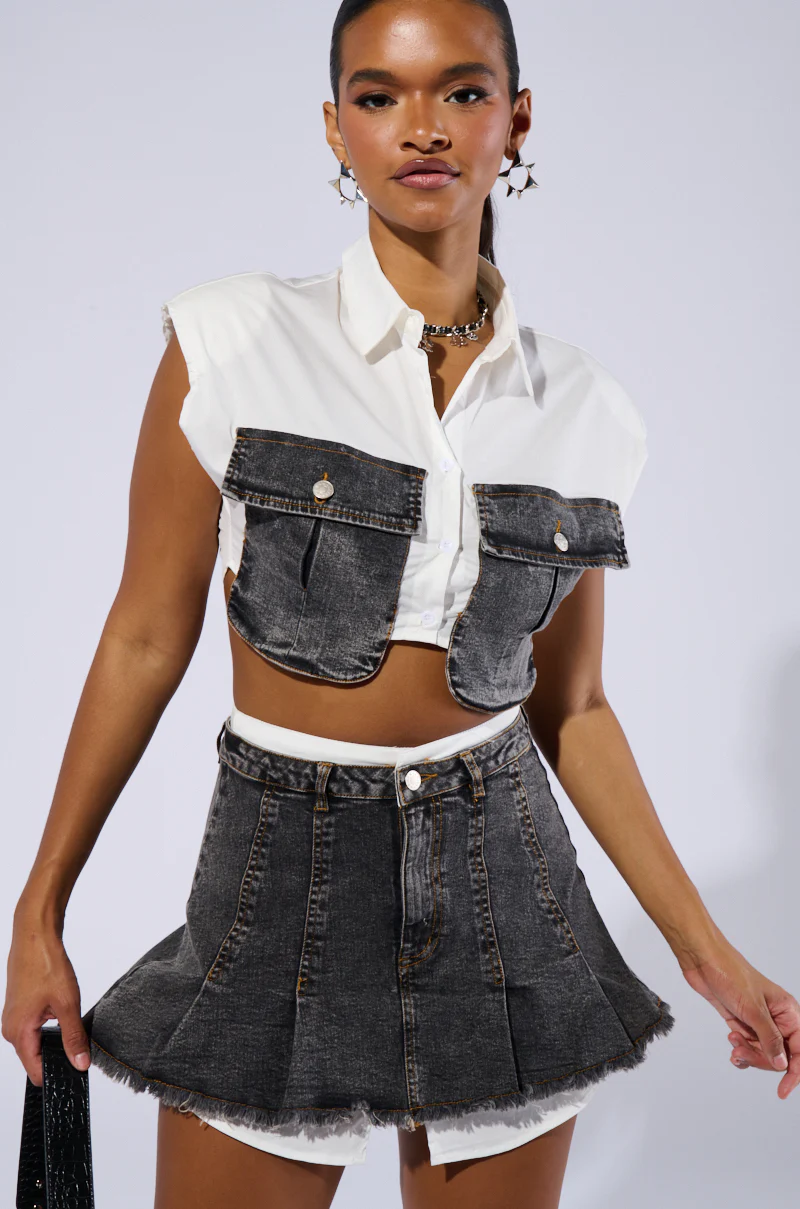 GET IT RIGHT CROPPED BUTTON DOWN SHIRT - Image 3