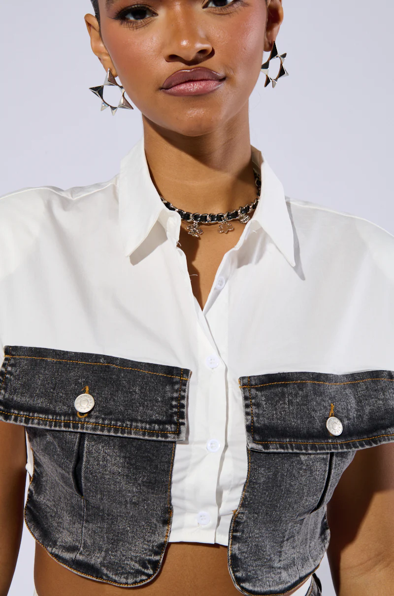 GET IT RIGHT CROPPED BUTTON DOWN SHIRT - Image 8