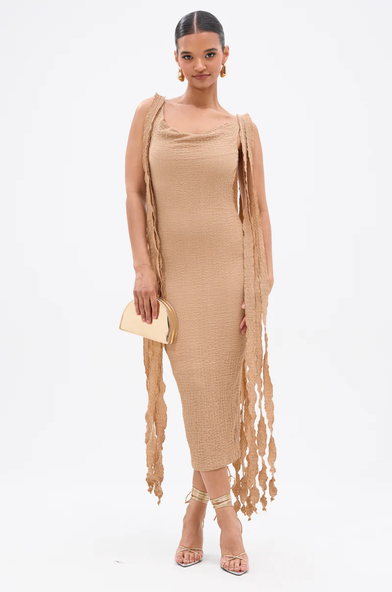 GET LIKE ME BACKLESS MIDI DRESS IN MOCHA MOUSSE