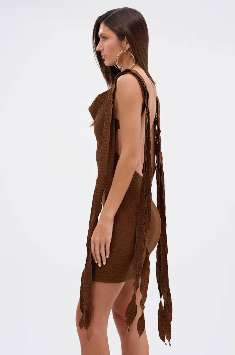 GET LIKE ME BACKLESS MINI DRESS IN CHOCOLATE - Image 4