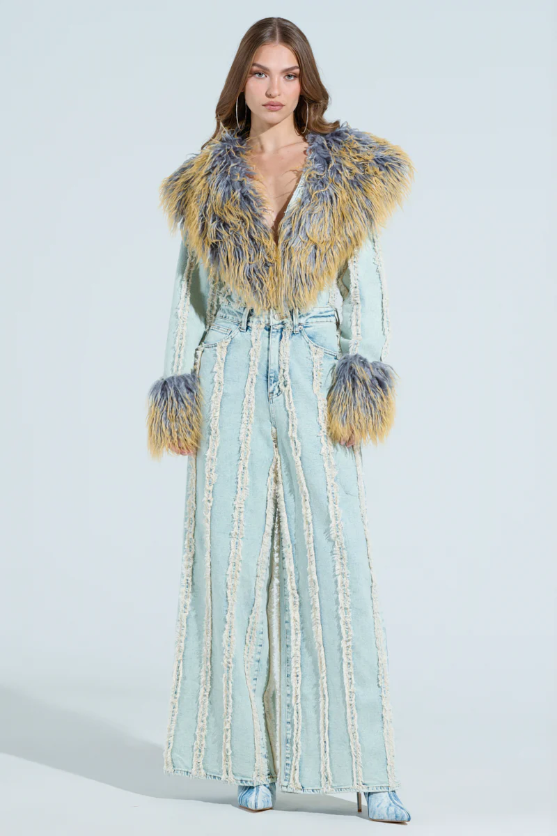 GET OUT OF MY WAY DENIM FUR JUMPSUIT - Image 3