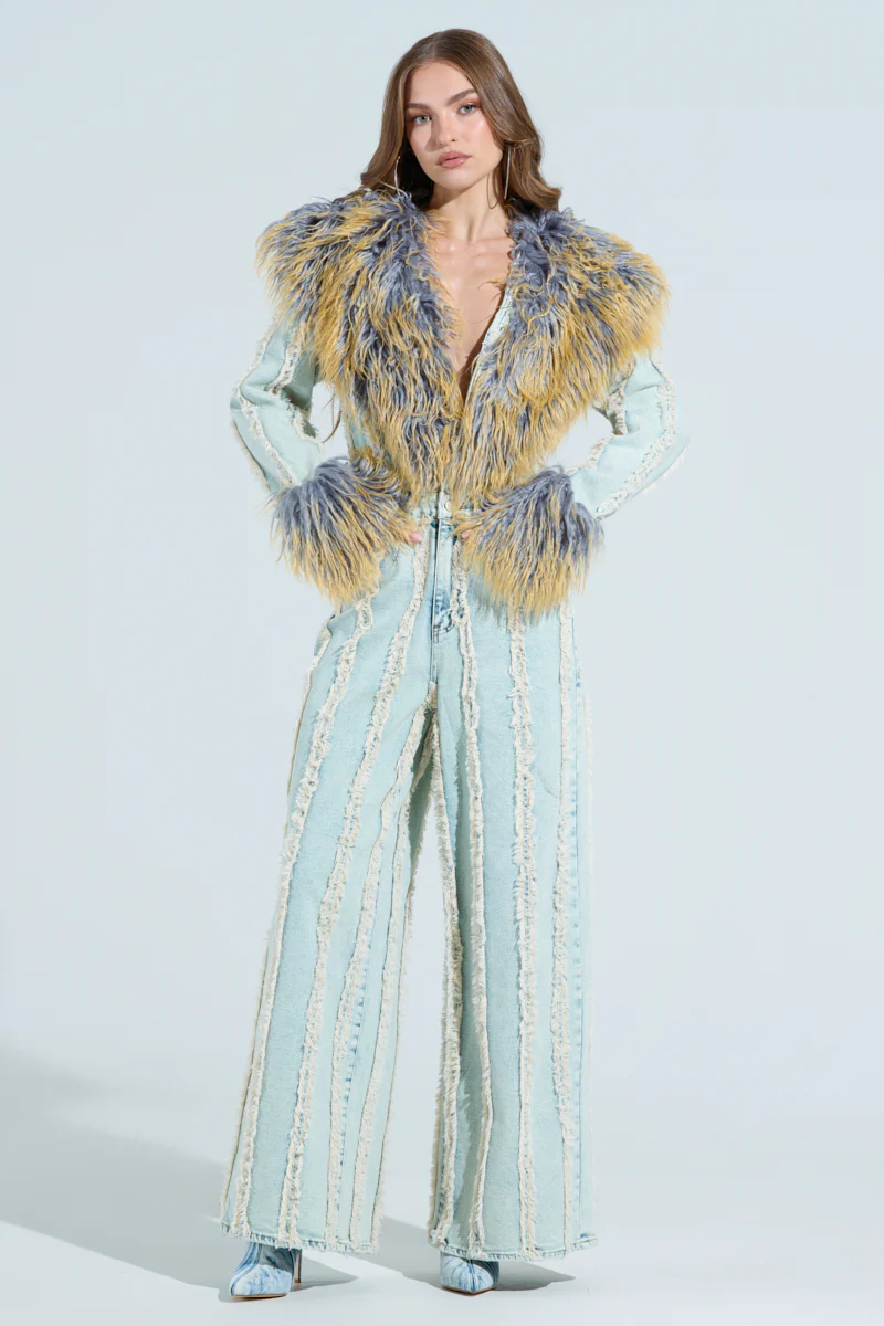 GET OUT OF MY WAY DENIM FUR JUMPSUIT - Image 4