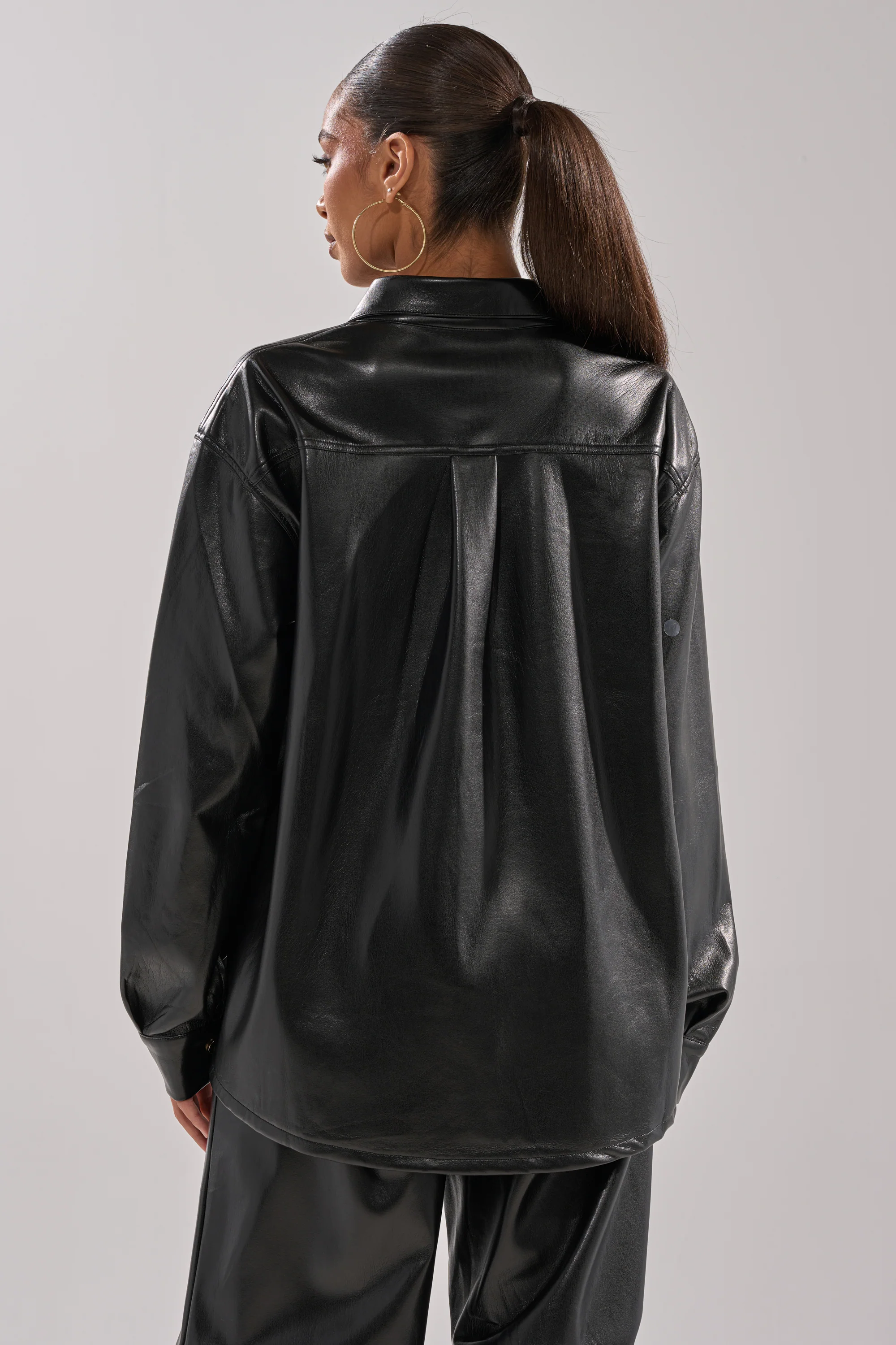 GET WITH IT FAUX LEATHER BUTTON DOWN - Image 4