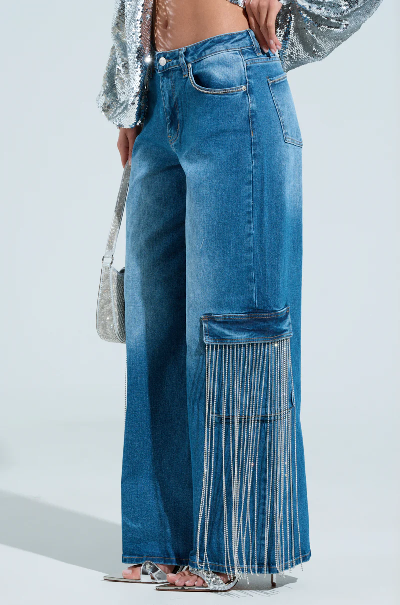 GIMME GIMME RHINESTONE CHAIN CARGO JEANS