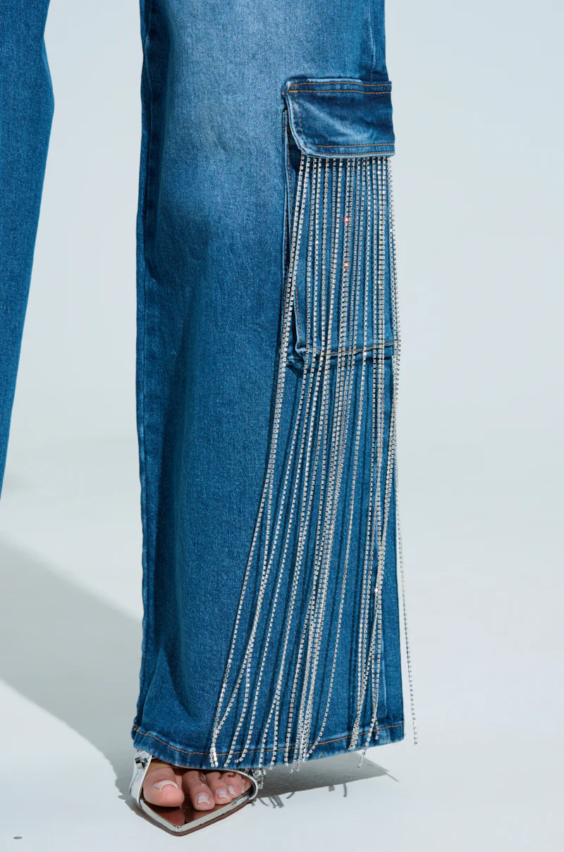 GIMME GIMME RHINESTONE CHAIN CARGO JEANS - Image 8