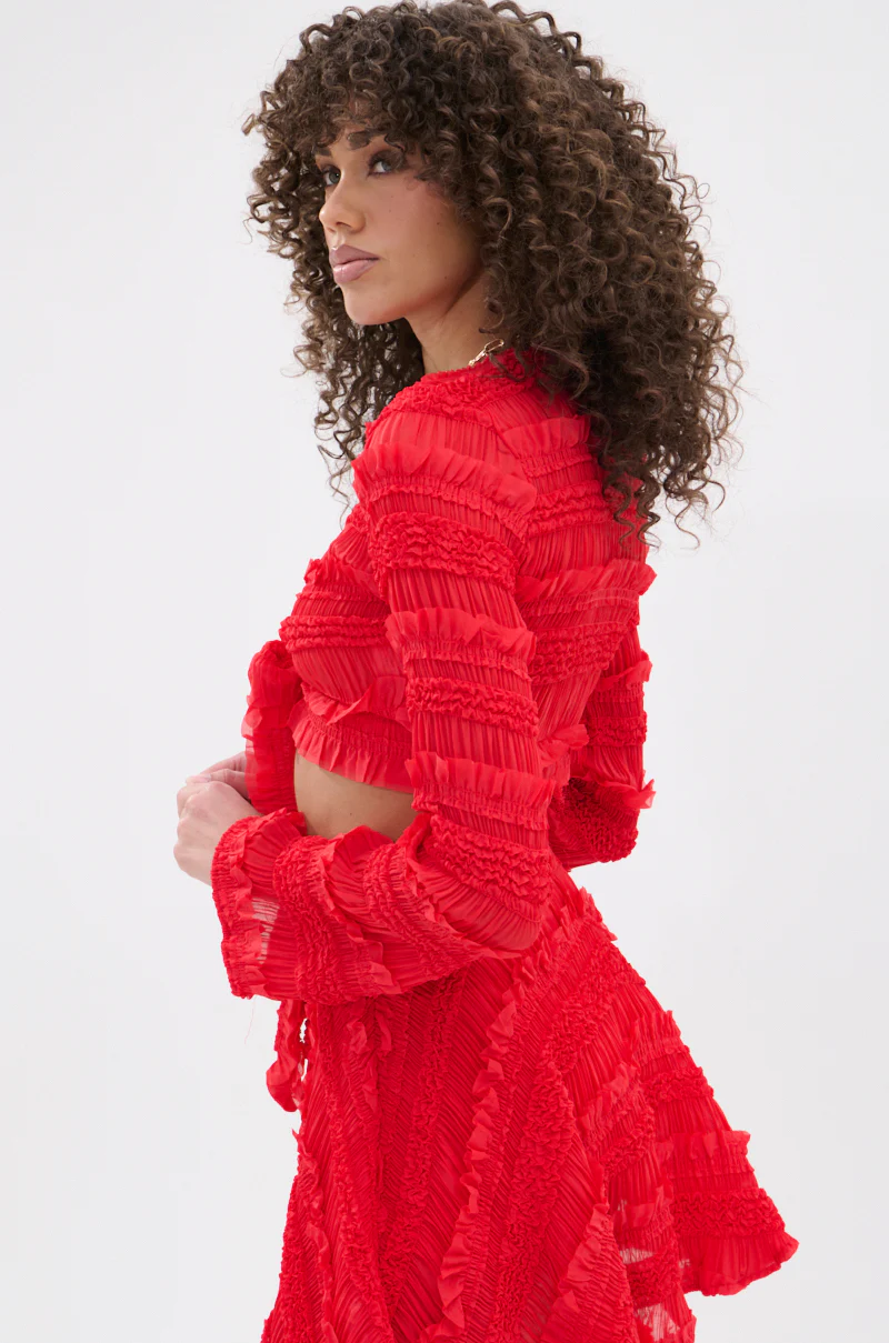 GIMME MORE TIE FRONT SLINKY BLOUSE IN RED - Image 3