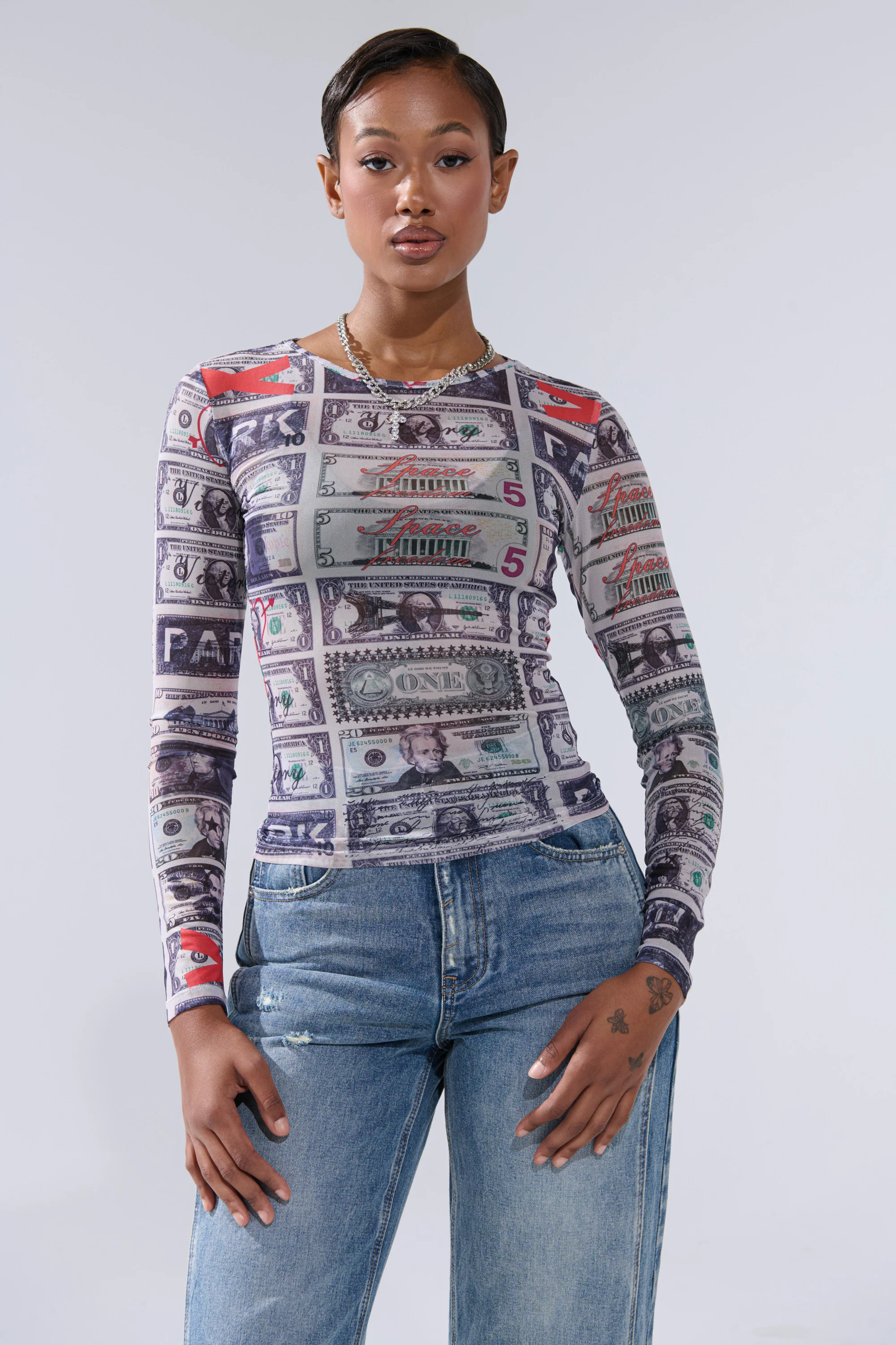 GIMME THE MONEY MESH LONG SLEEVE