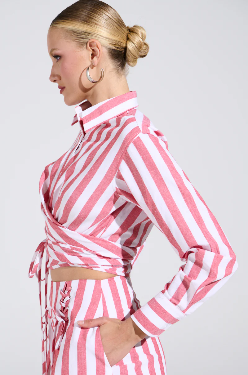 GIRL BYE TIE FRONT STRIPE BLOUSE - Image 2