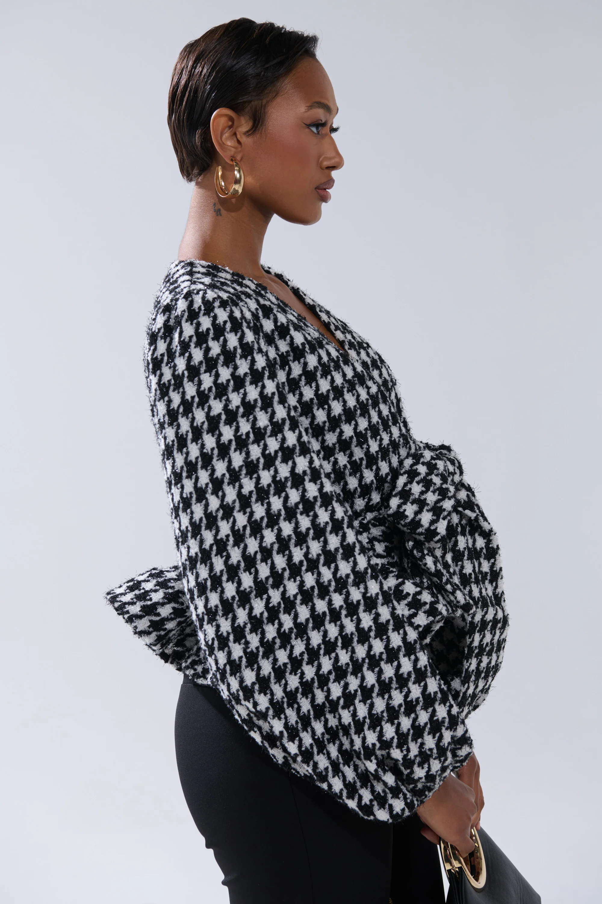 GIRL PLEASE HOUNDSTOOTH TIE-FRONT BLOUSE - Image 3