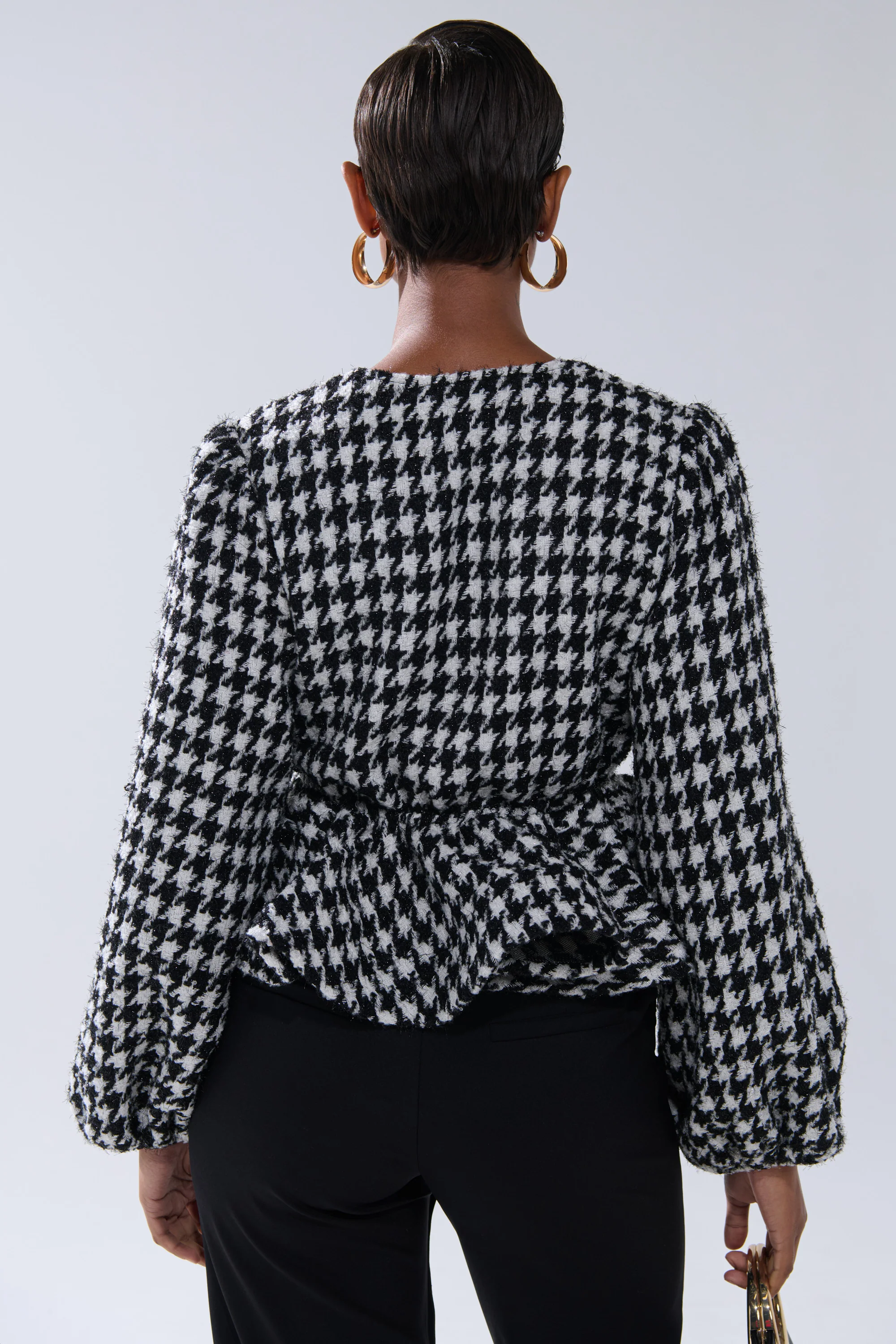 GIRL PLEASE HOUNDSTOOTH TIE-FRONT BLOUSE - Image 4