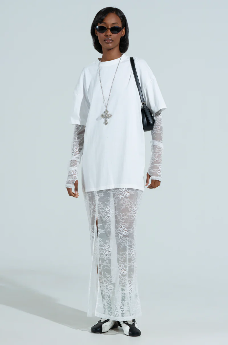 GIRLY BUT NOT LAYERED LACE MIDI DRESS IN WHITE - Image 3