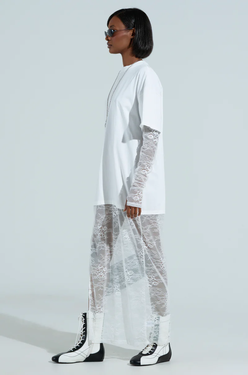 GIRLY BUT NOT LAYERED LACE MIDI DRESS IN WHITE - Image 4