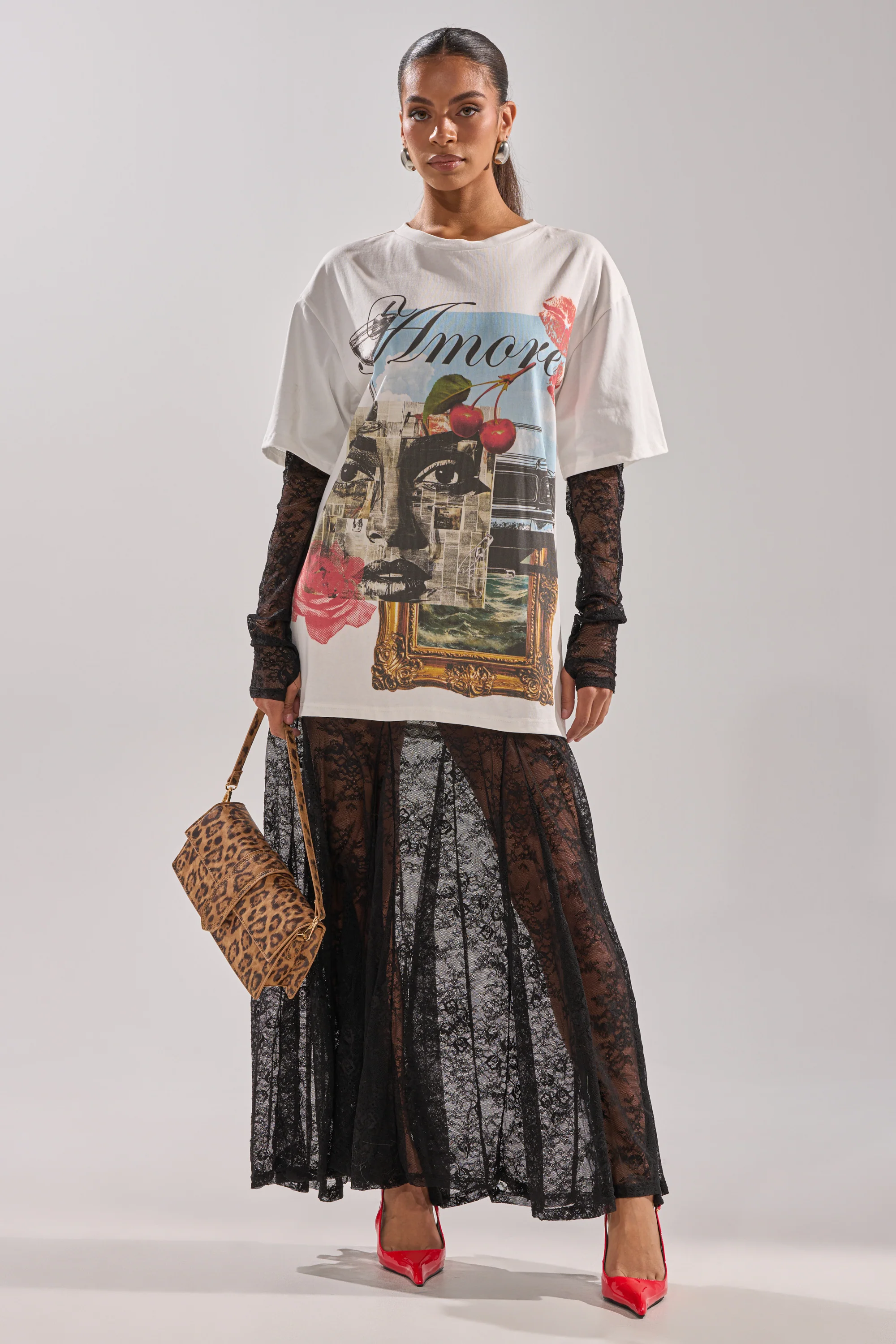 GIRLY BUT NOT LAYERED LACE MIDI DRESS WITH GRAPHIC - Image 2