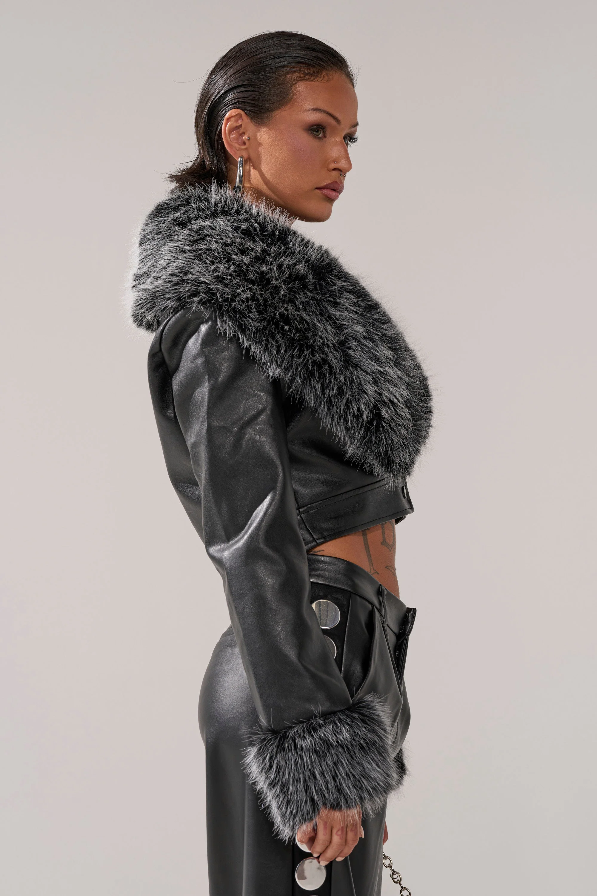 GISELE CROP MOTO BLAZER IN BLACK GREY - Image 5