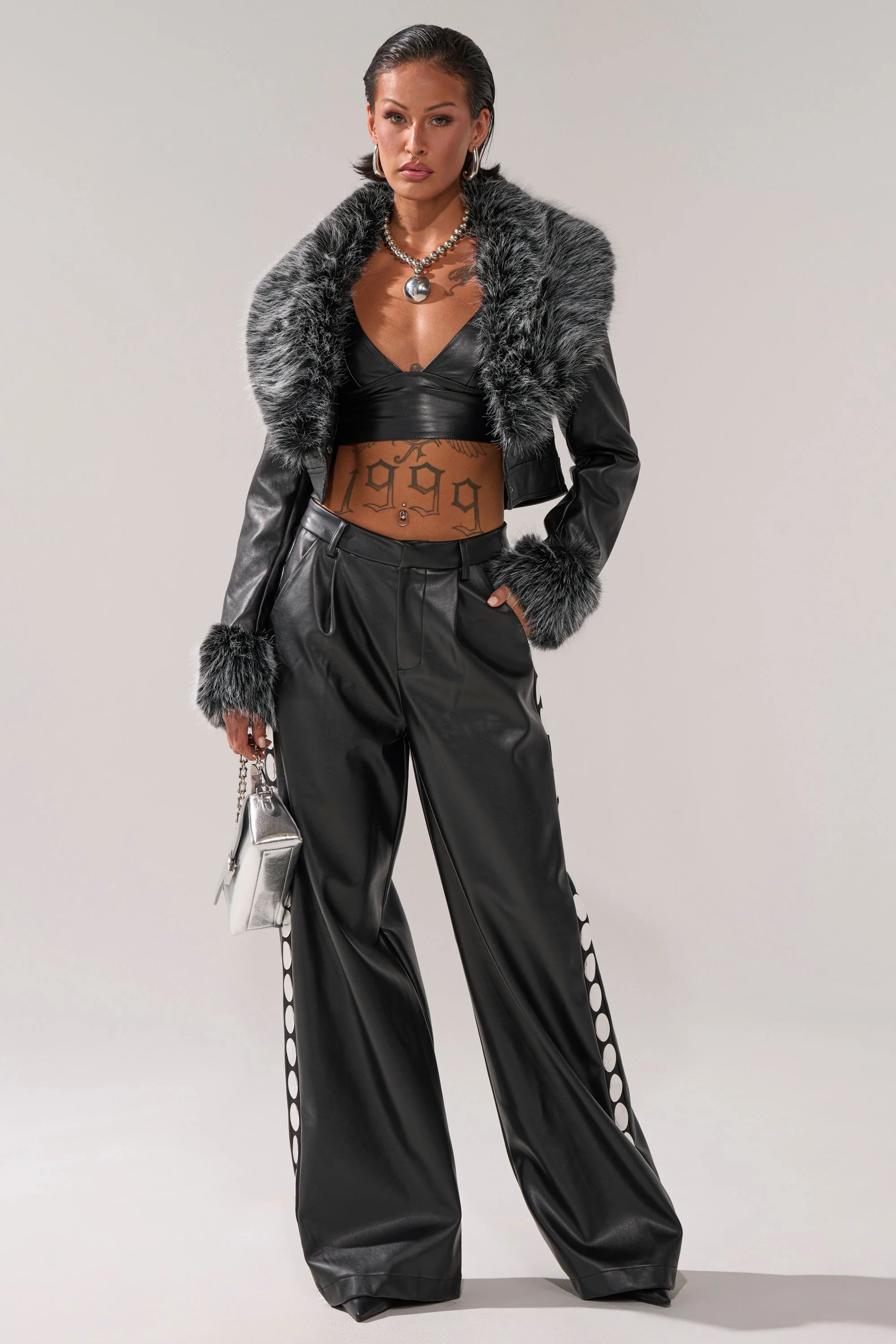 GISELE CROP MOTO BLAZER IN BLACK GREY - Image 7