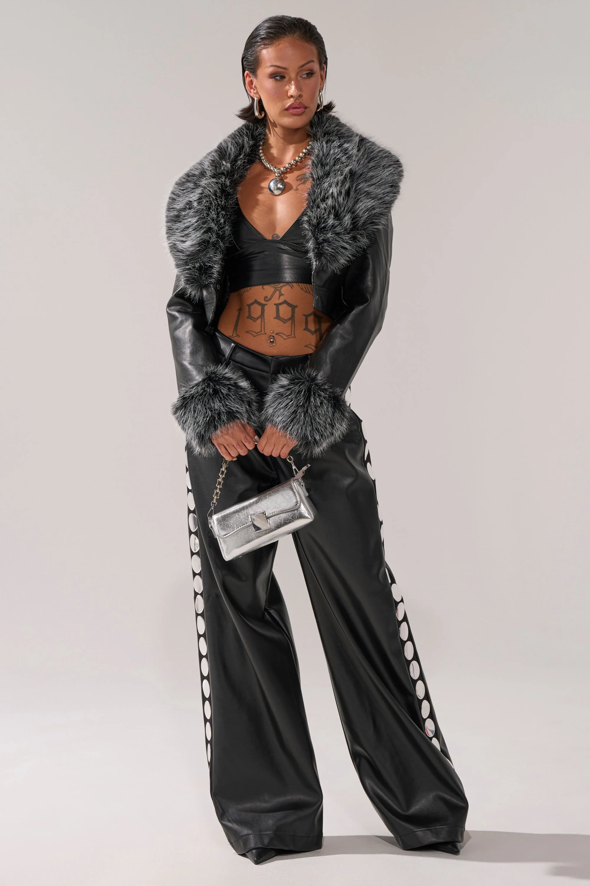 GISELE CROP MOTO BLAZER IN BLACK GREY - Image 8