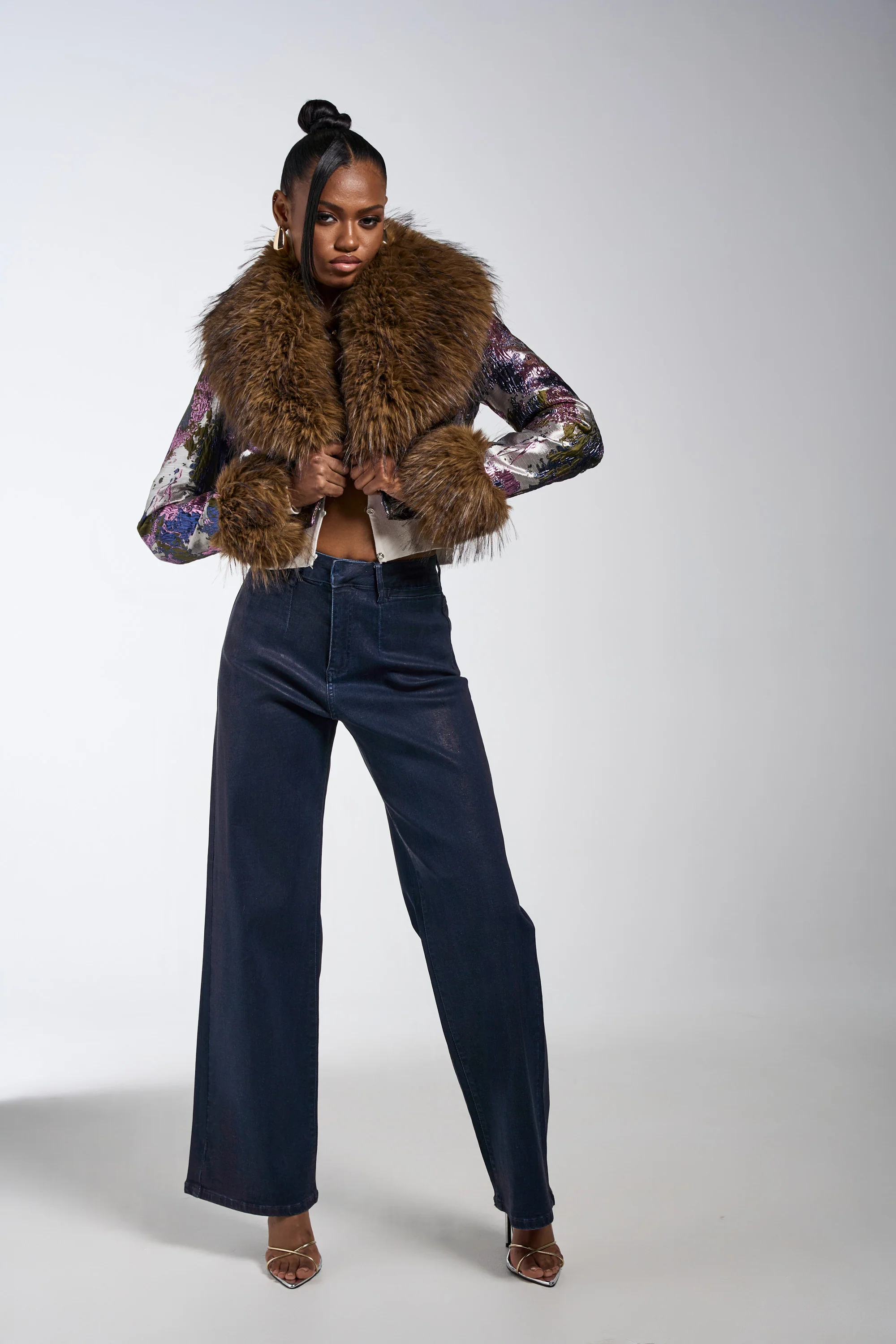GISELE FUR TRIM MOTO IN BROCADE - Image 10